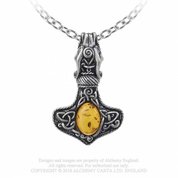 Amber Dragon Thorhammer - Alchemy Gothic Colgante - Metal Old Skull